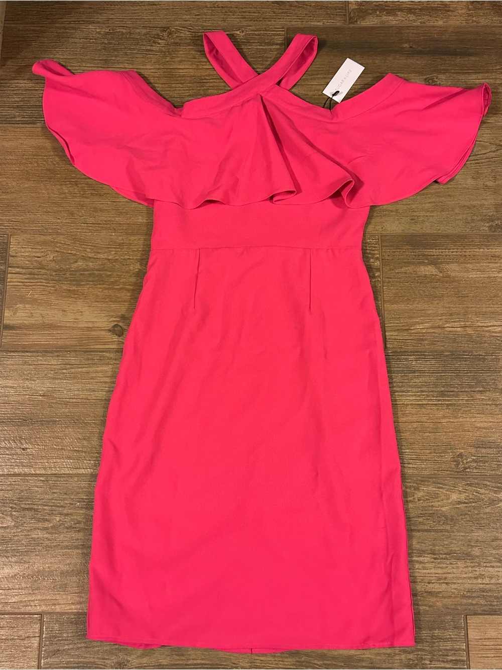 Sugar Lips Women’s Pink Ruffle Cold-Shoulder Dress NWT